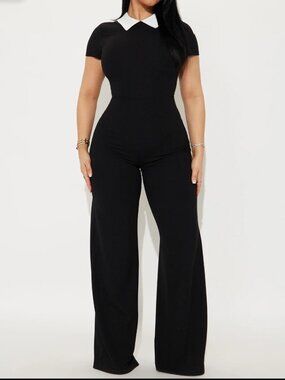 Fashion Nova All Or Nothing Contrast Collar Wide‑Leg Jumpsuit – NWT – XS